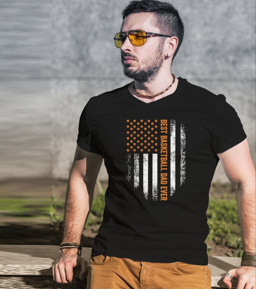 Vintage USA Best Basketball Dad Ever American Flag T-Shirt