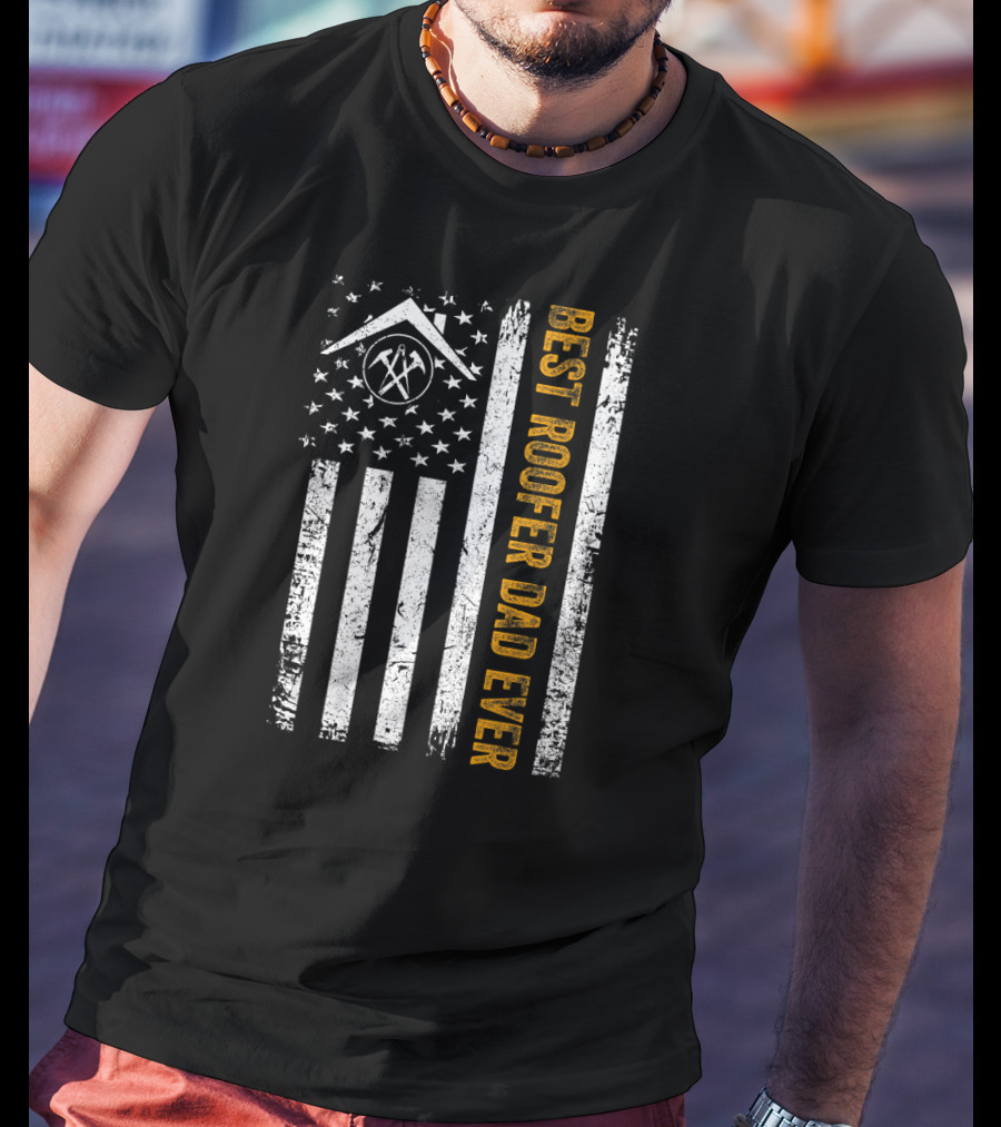 Vintage USA Flag Best Roofer Dad Ever Americ T-Shirt