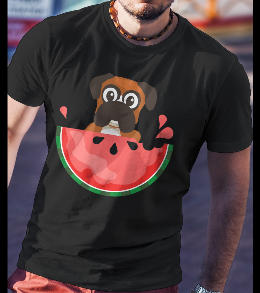 Watermelon With Boxer Summer Vacation Dog T-Shirt