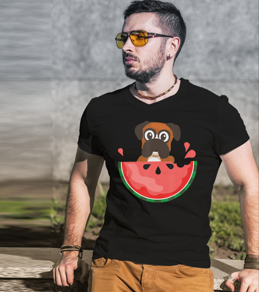 Watermelon With Boxer Summer Vacation Dog T-Shirt
