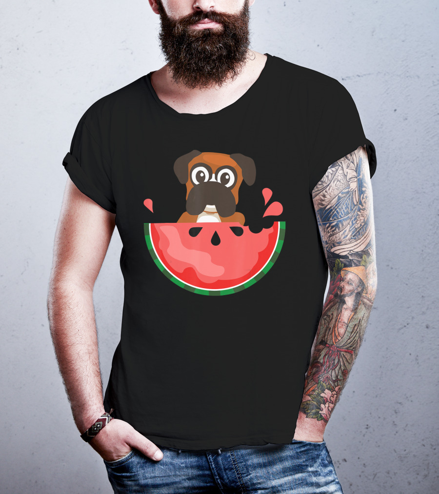 Watermelon With Boxer Summer Vacation Dog T-Shirt