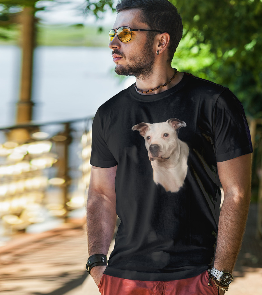 White Pit Bull Dog Portrait For Pitbull Lovers T-Shirt