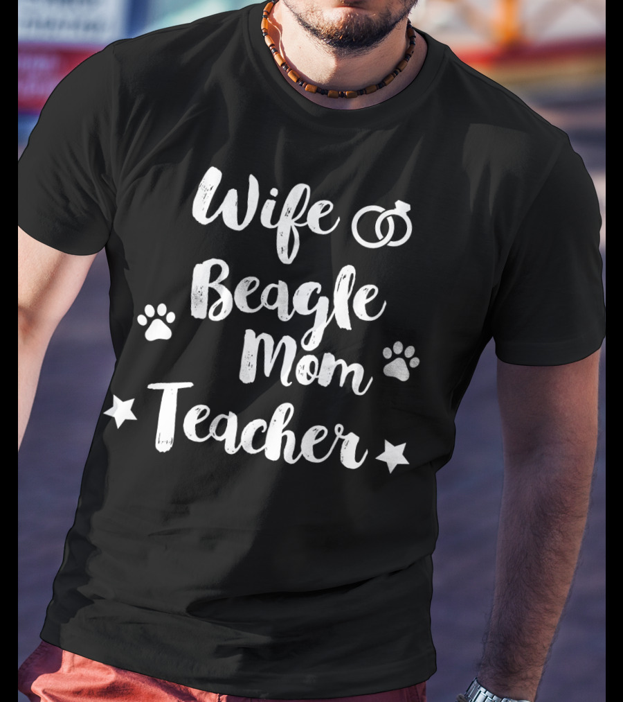 Wife Beagle Mom Teacher Dog Lover Paws Stars Rings T-Shirt