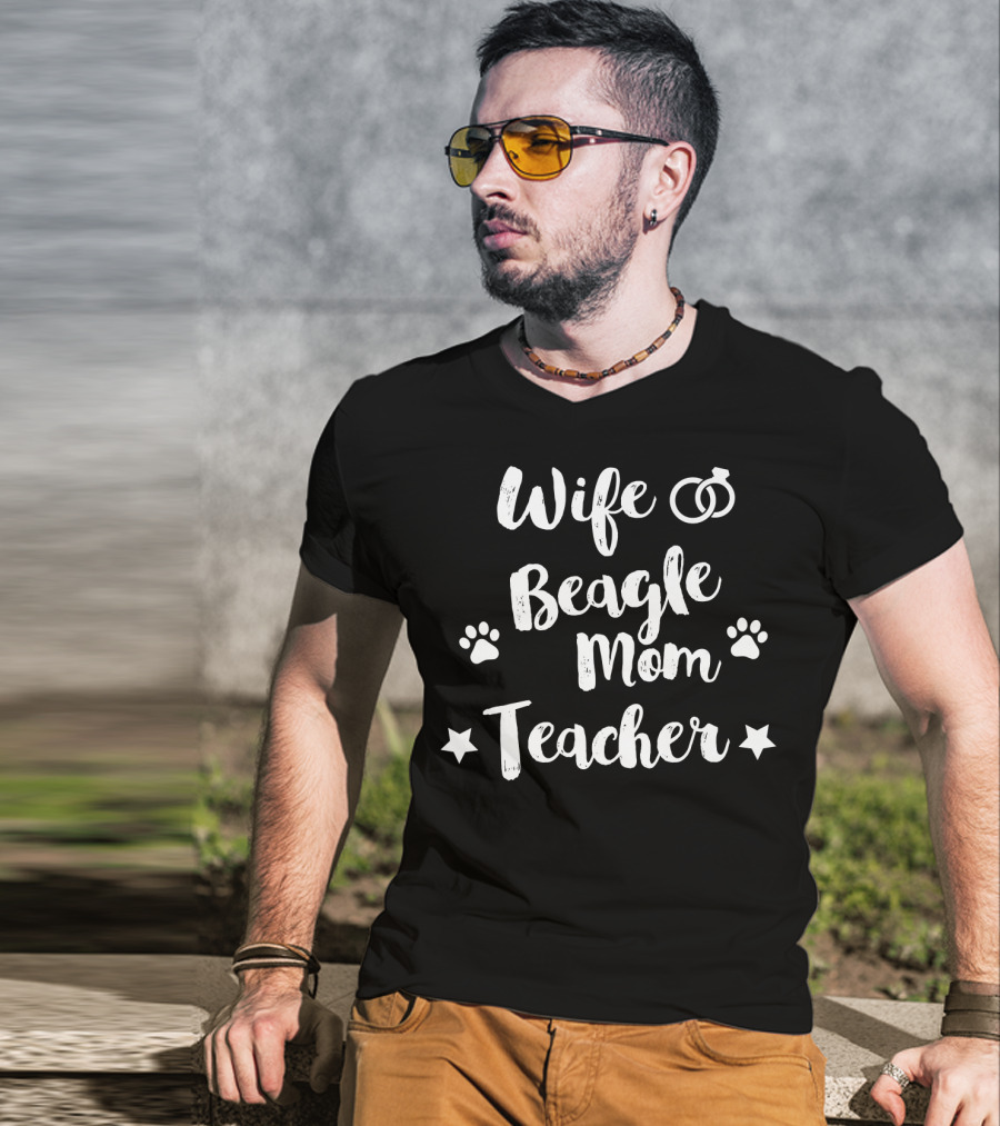Wife Beagle Mom Teacher Dog Lover Paws Stars Rings T-Shirt