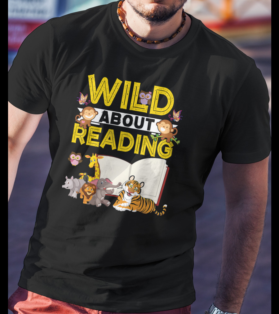 Wild About Reading Back To School Jungle Safari Animals Kids Book T-Shirt