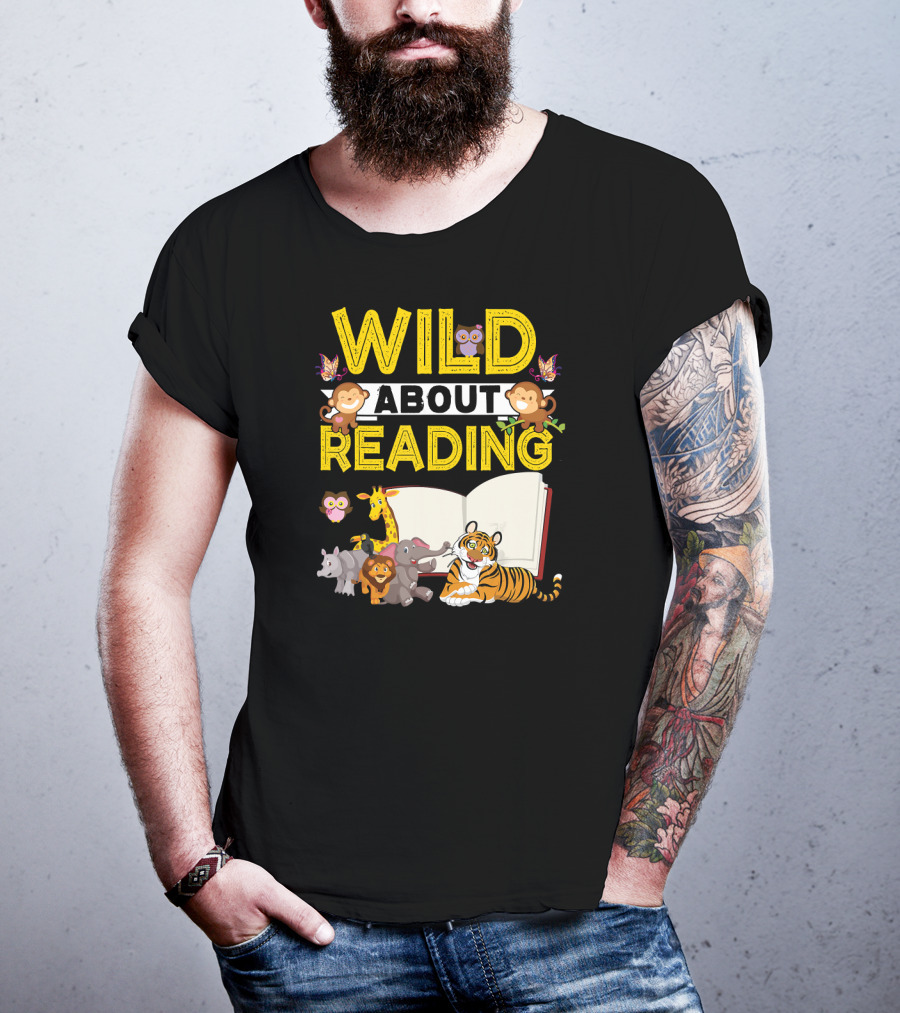 Wild About Reading Back To School Jungle Safari Animals Kids Book T-Shirt
