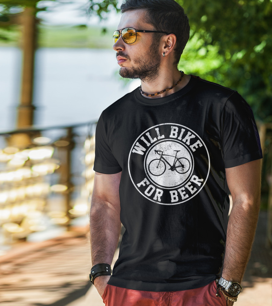 Will Bike For Beer Cycling Road Bike Enthusiast T-Shirt