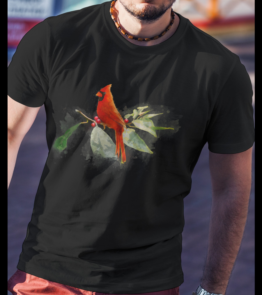 Wild Red Cardinal Bird On Berry Branch T-Shirt
