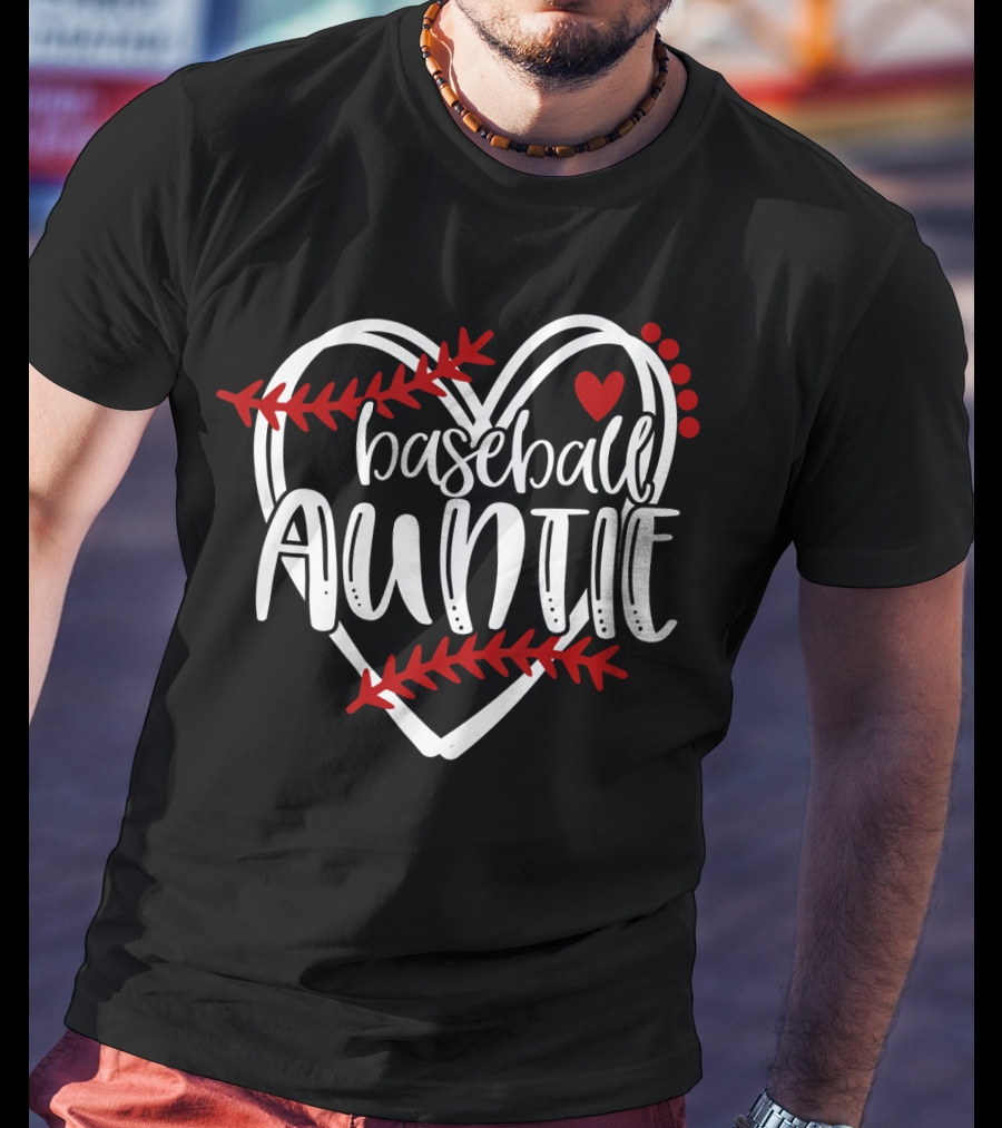 Baseball Auntie Heart With Stitches And Red Accents T-Shirt