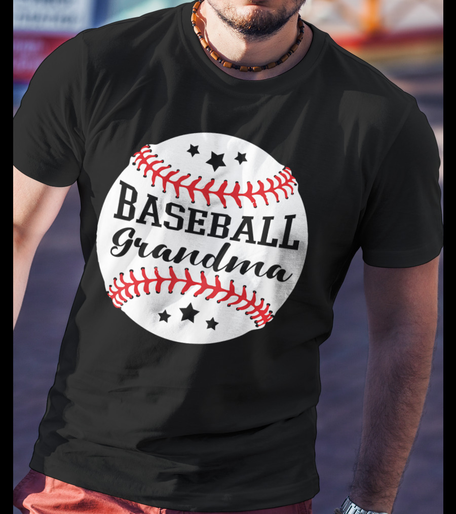 Baseball Grandma Star Pattern Ball Stitching T-Shirt