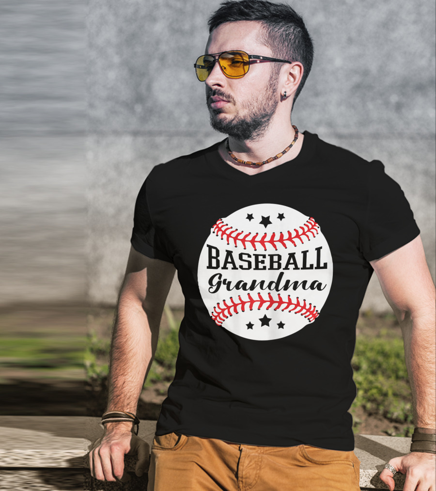 Baseball Grandma Star Pattern Ball Stitching T-Shirt