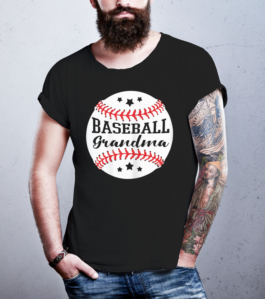 Baseball Grandma Star Pattern Ball Stitching T-Shirt