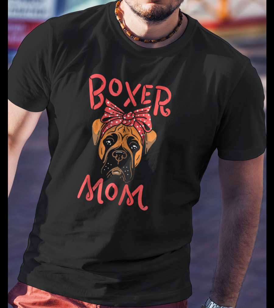 Boxer Mom With Red Polka Dot Bow T-Shirt