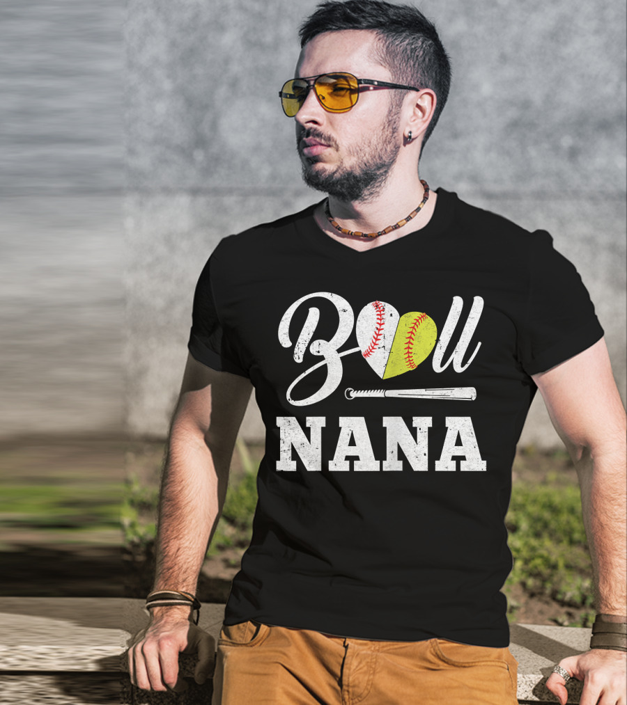 Ball Nana Heart Softball Baseball Bat T-Shirt