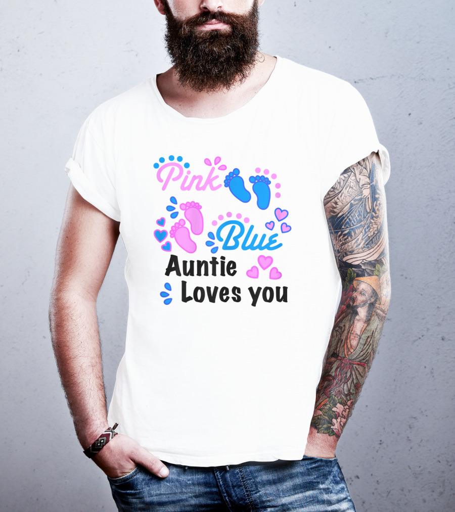 Pink Blue Auntie Loves You Gender Reveal Party Supplies T-Shirt