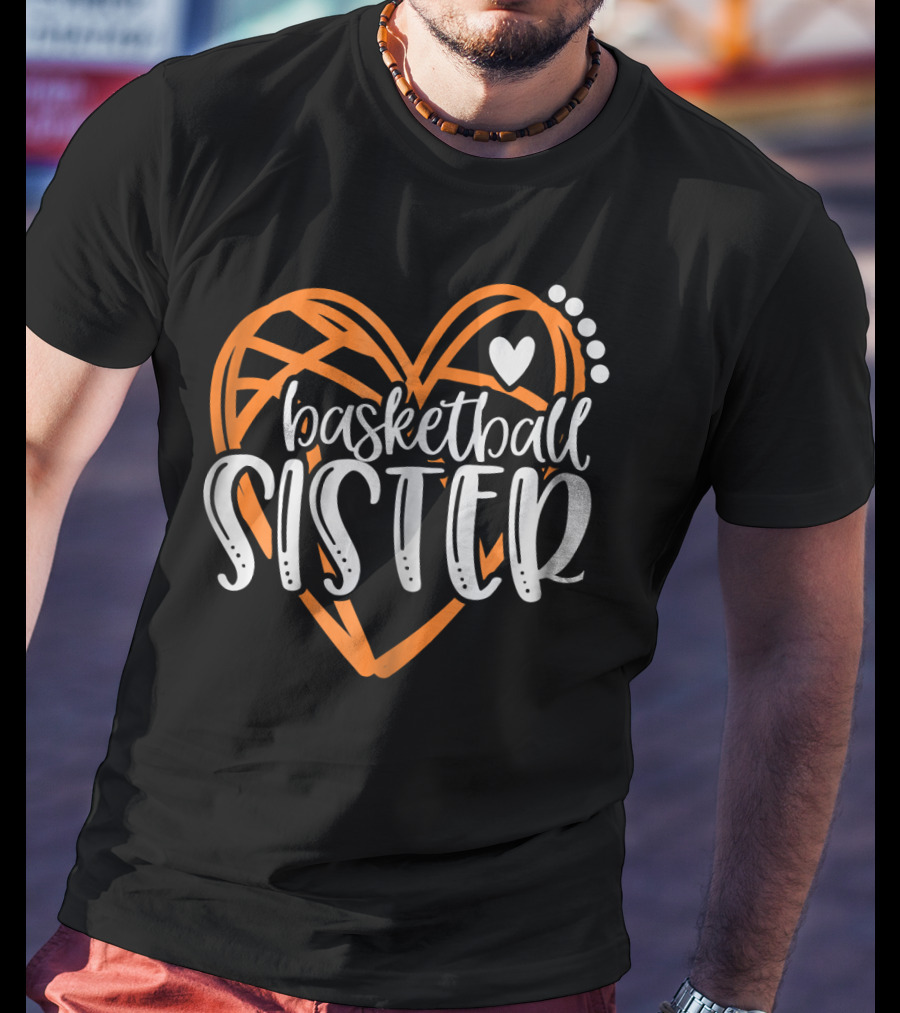 Basketball Sister Heart Graphic With Orange And White T-Shirt
