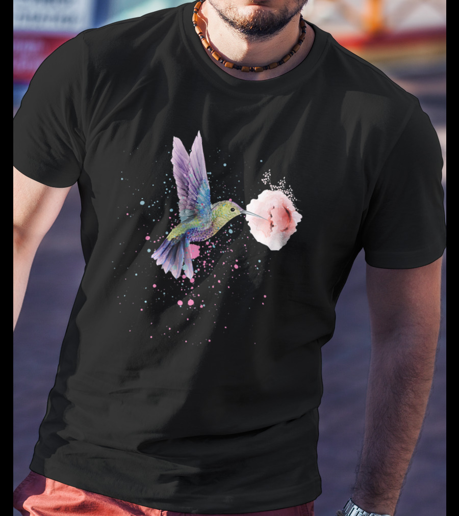 Hummingbird Valentines Day Romantic Flower Encounter T-Shirt
