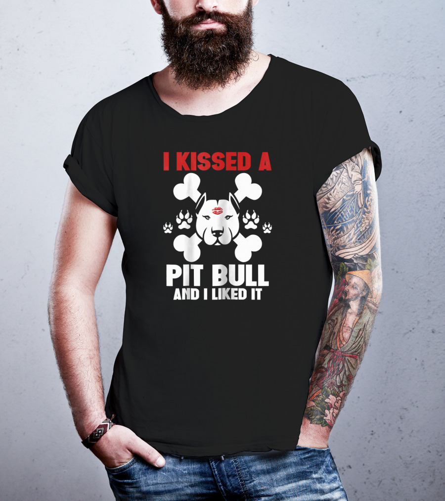I Kissed A Pit Bull And I Liked It With Bones And Paw Prints T-Shirt