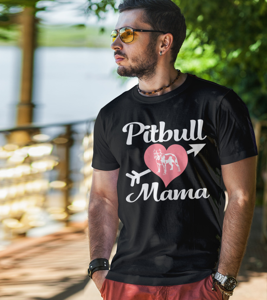 Pitbull Mama Heart With Arrow Pit Bull Lover T-Shirt