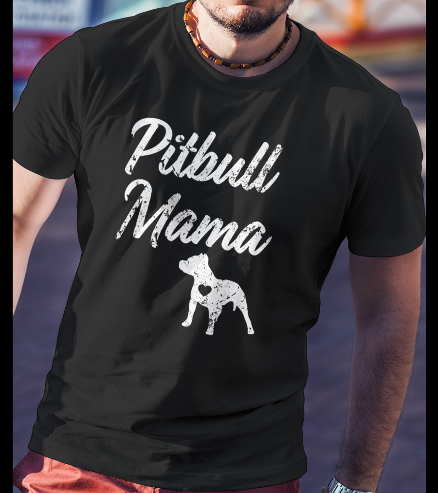 Pitbull Mama Women's Heart Silhouette Pit Bull T-Shirt