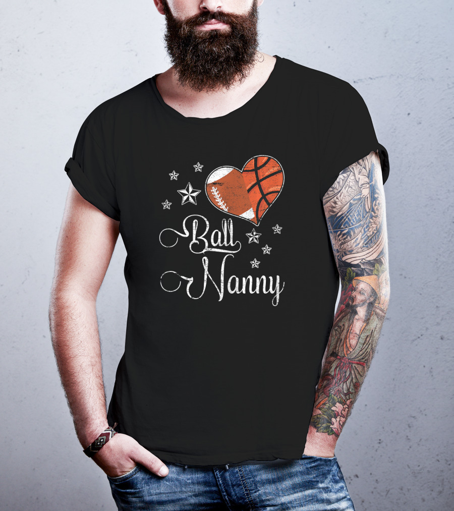 Proud Football Basketball Heart Ball Nanny T-Shirt