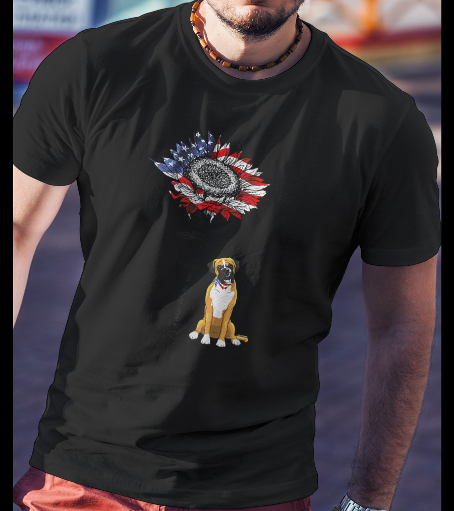 You Are My Sunshine Boxer Dog American Flag Sunflower T-Shirt