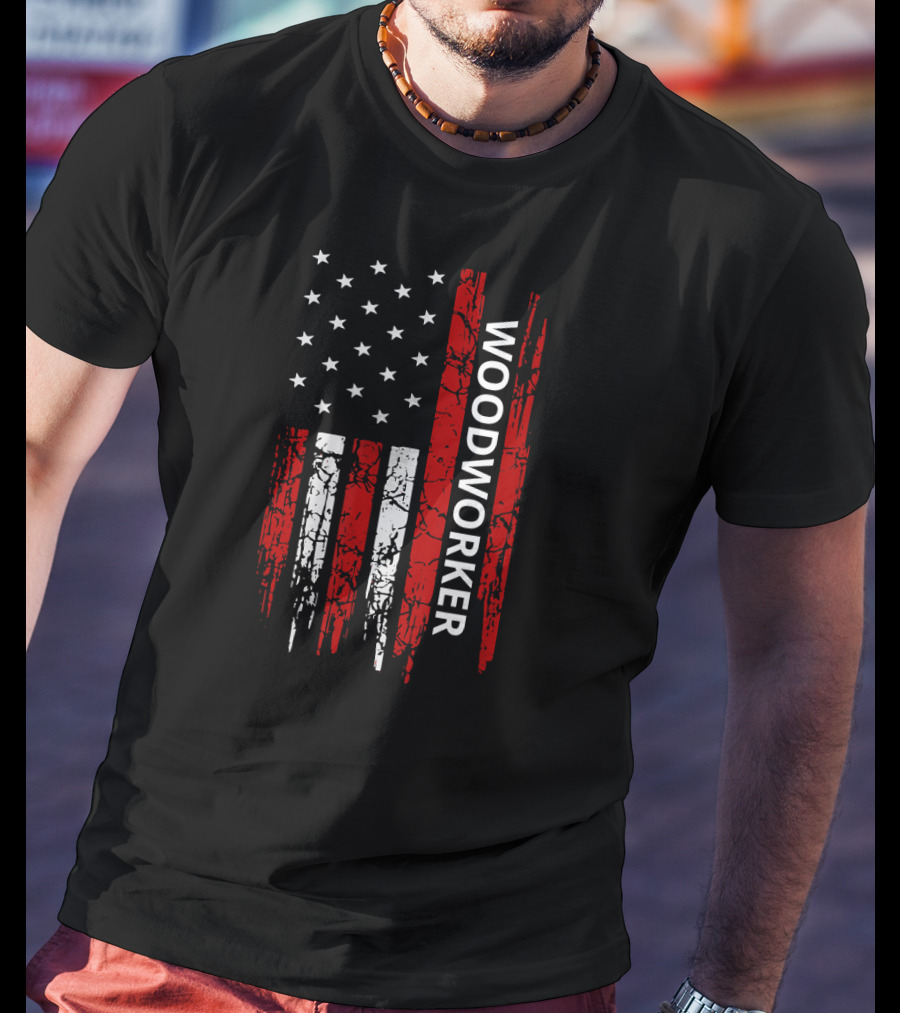 Woodworker USA Flag Patriotic American T-Shirt