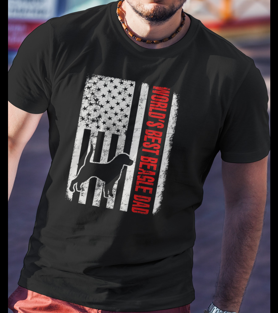 World's Best Beagle Dad American Flag Patriotic Canine T-Shirt