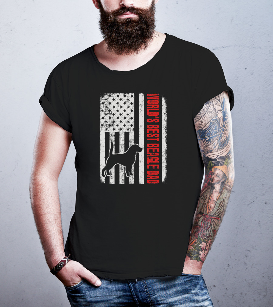 World's Best Beagle Dad American Flag Patriotic Canine T-Shirt