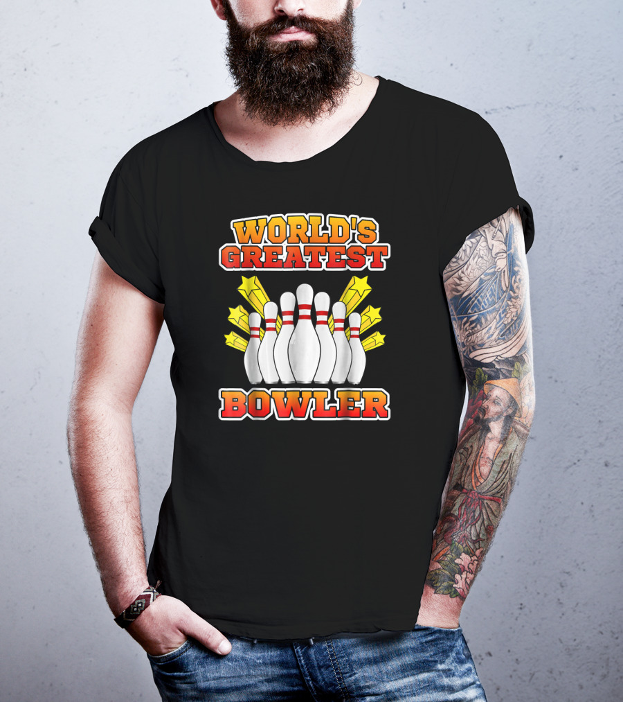 World's Greatest Bowler With Bowling Pins And Stars T-Shirt