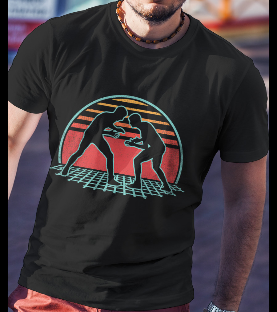 Wrestling Vintage 80s Style Coach Retro Silhouette Sunset T-Shirt