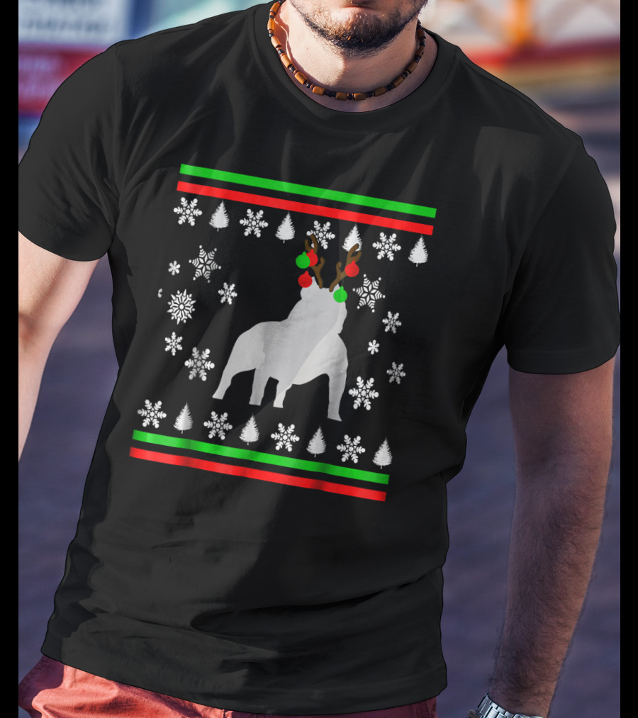 Xmas Cool Te Christmas Pitbull Deer Holiday Snowflakes Trees T-Shirt