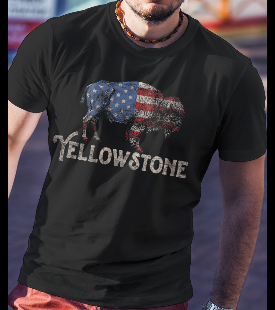 Yellowstone American Flag Bison T-Shirt