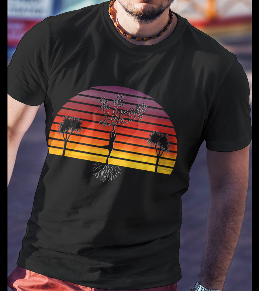 Sunset Yoga Zen Tree Pose Energy Balance T-Shirt