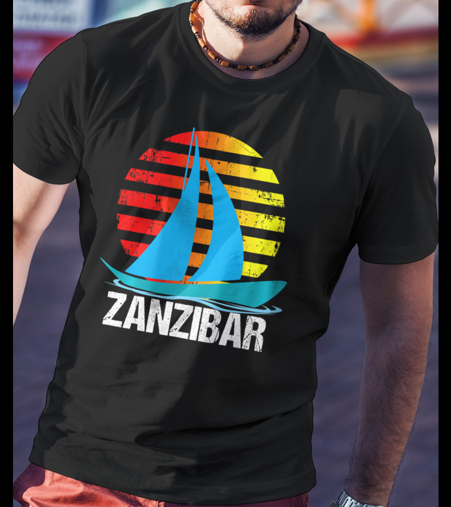 Zanzibar Sunset Sailboat Vintage Nautical Scene T-Shirt