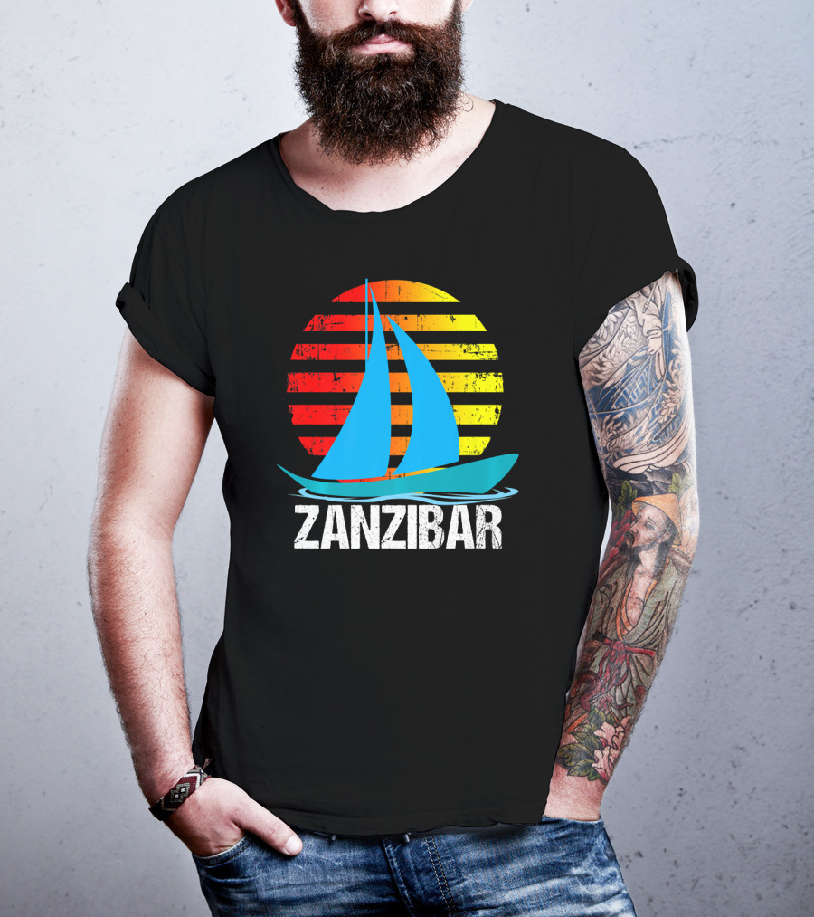 Zanzibar Sunset Sailboat Vintage Nautical Scene T-Shirt