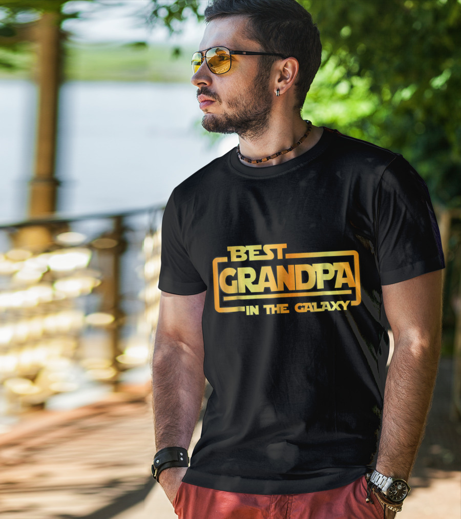 Best Grandpa In The Galaxy Bold Space Themed Text T-Shirt
