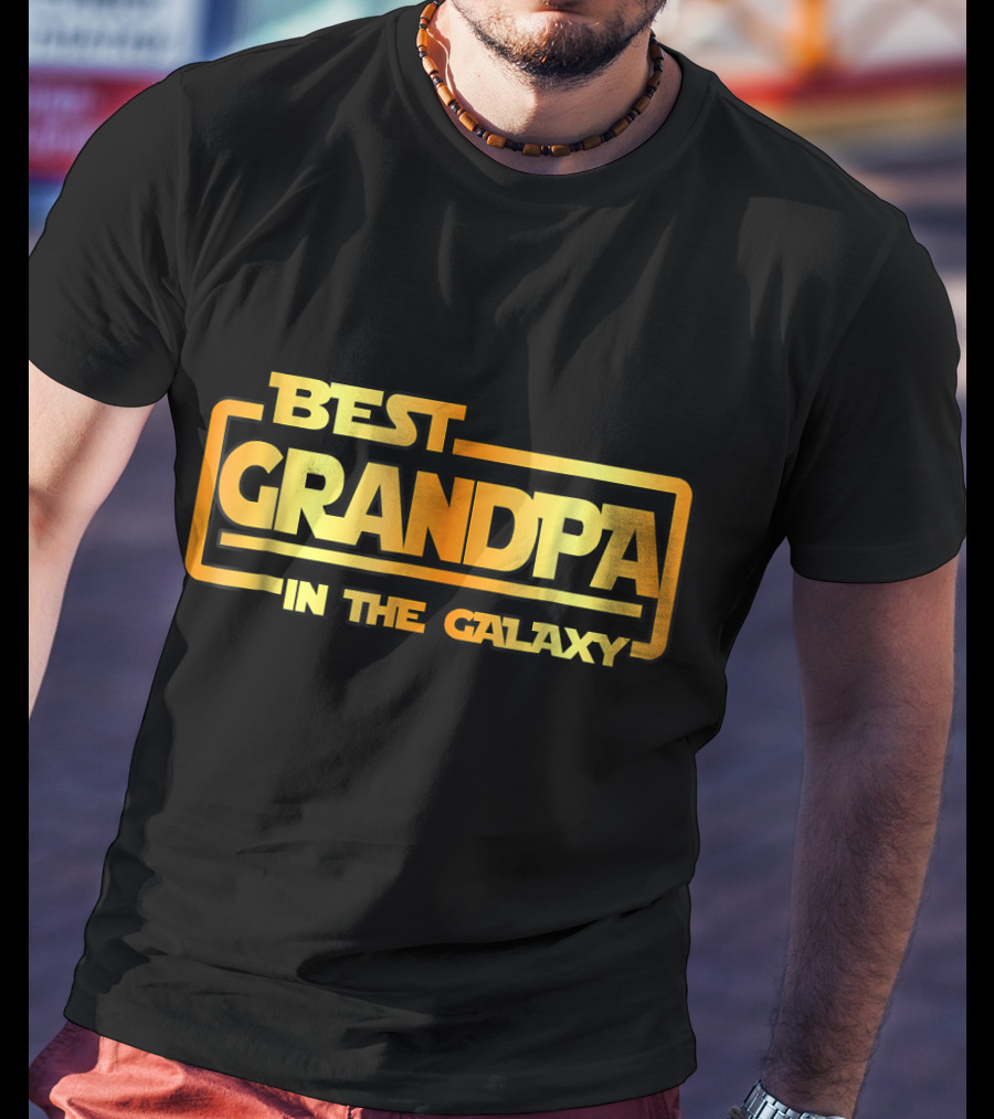 Best Grandpa In The Galaxy Bold Space Themed Text T-Shirt