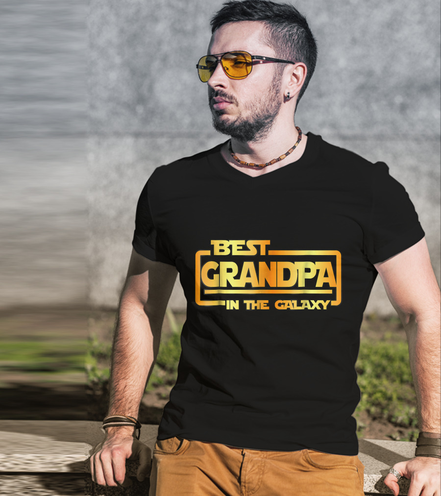 Best Grandpa In The Galaxy Bold Space Themed Text T-Shirt