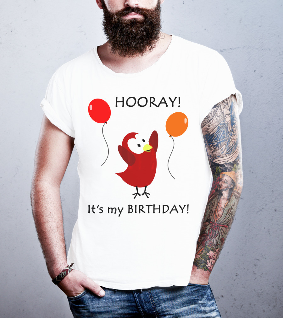 Hooray It's My Birthday Sammy Bird With Red And Orange Balloons T-Shirt