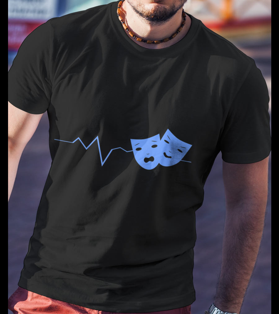 Theater Acting Masks With Heartbeat Line T-Shirt