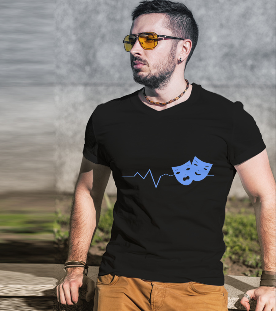 Theater Acting Masks With Heartbeat Line T-Shirt