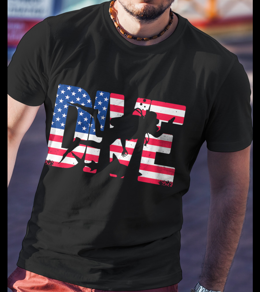 DIVE Scuba Diving Gear Equipment American Flag T-Shirt