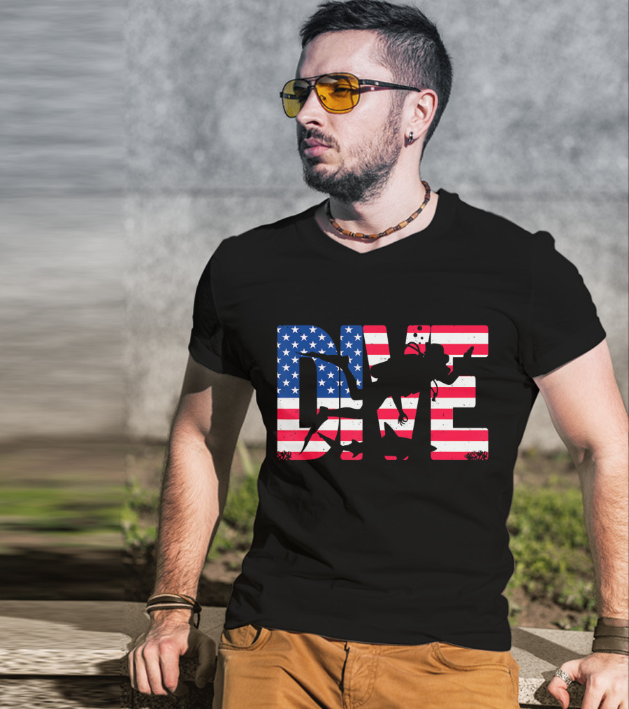 DIVE Scuba Diving Gear Equipment American Flag T-Shirt
