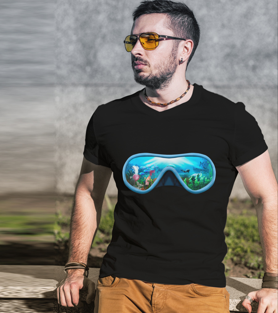 Scuba Diving Mask Underwater Adventure Coral Reef With Diver T-Shirt
