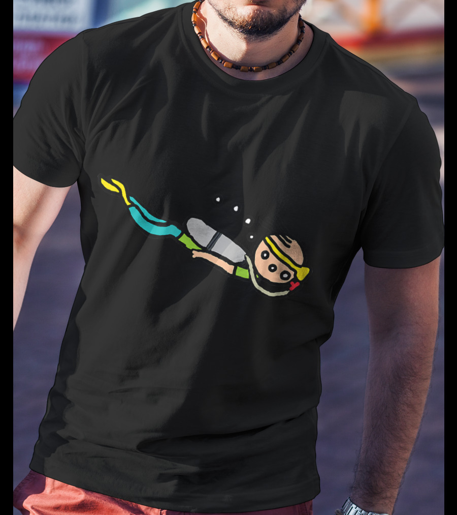 Scuba Diving Cartoon Character With Bubbles And Snorkeling Gear T-Shirt
