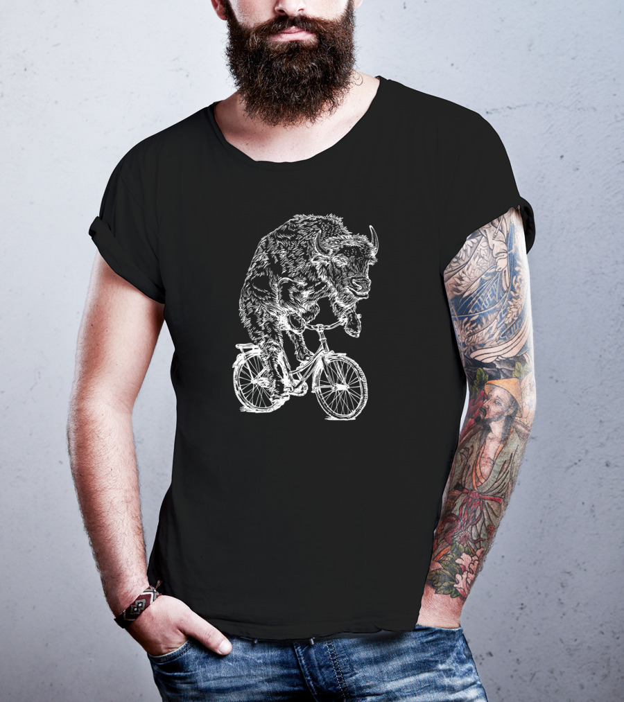 SEEMBO Bison Riding Bicycle Cyclist T-Shirt