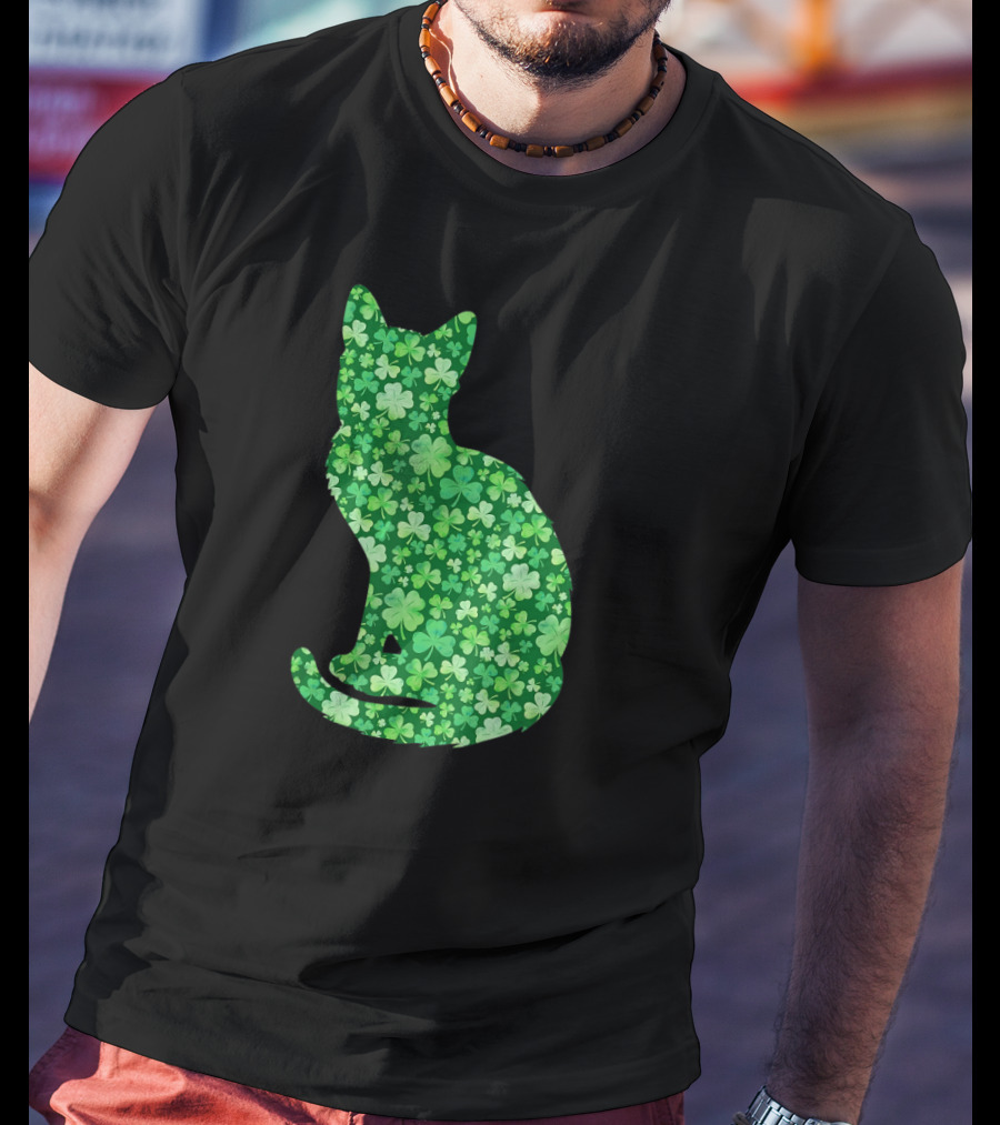 Shamrock Cat St Patrick's Day Irish Green Clover T-Shirt