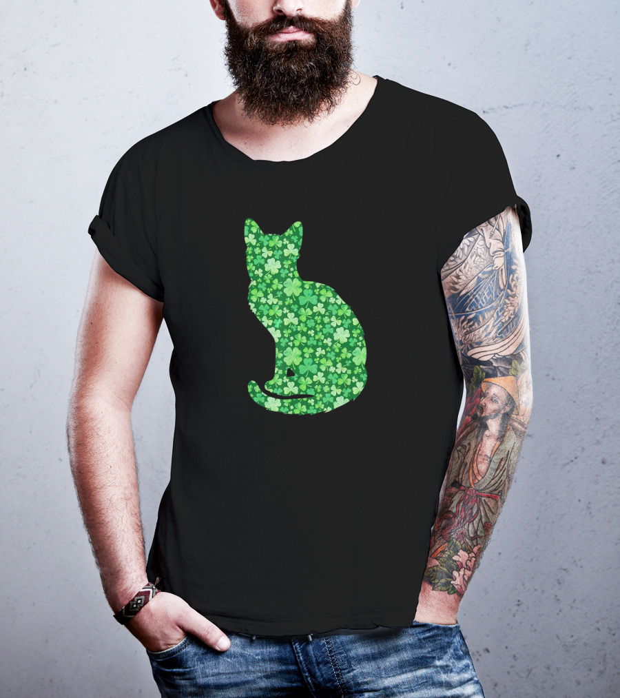 Shamrock Cat St Patrick's Day Irish Green Clover T-Shirt