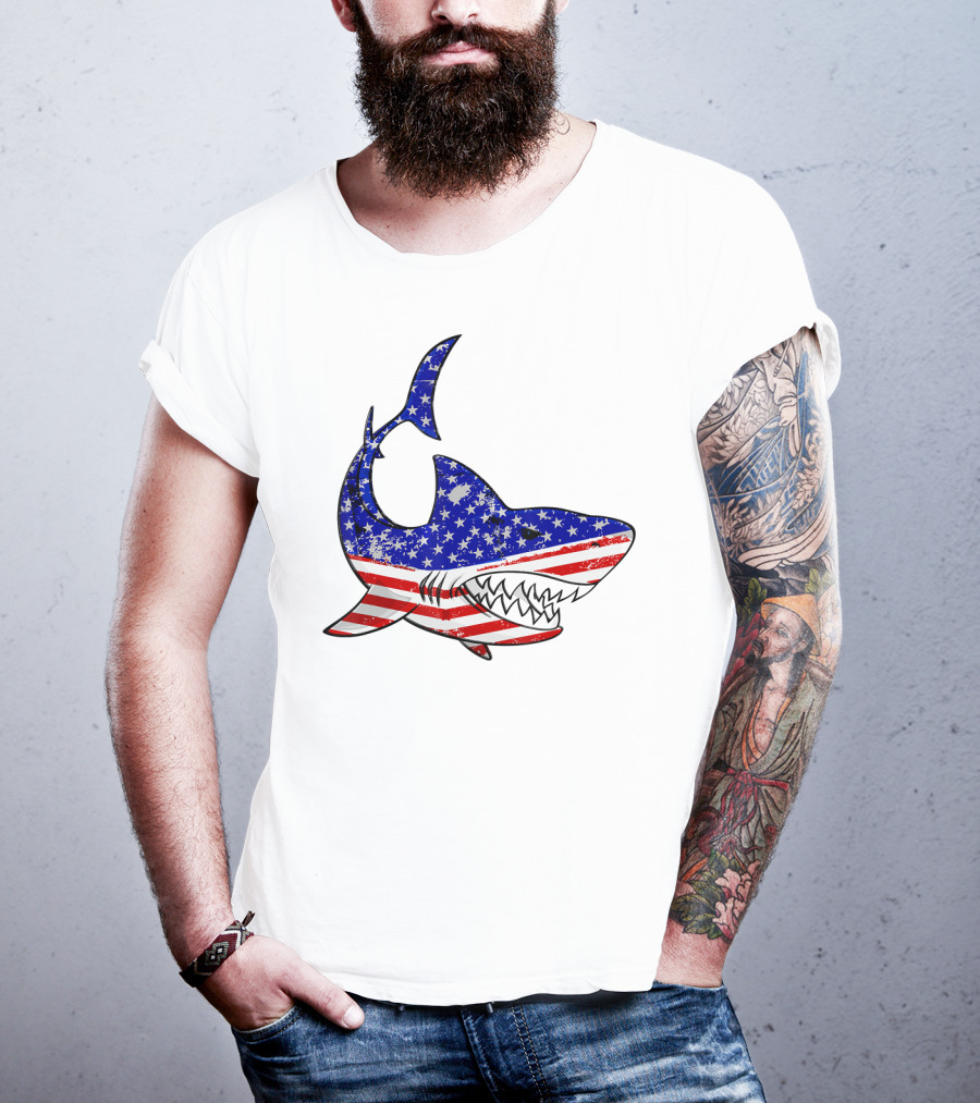 Jawsome Shark American Flag T-Shirt